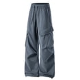 thumbnail image 1 of OSOLU Men's Pants Straight Wide Leg Solid Color with Povket Drawstring Daily Wear Holiday Chic Trousers, 1 of 4