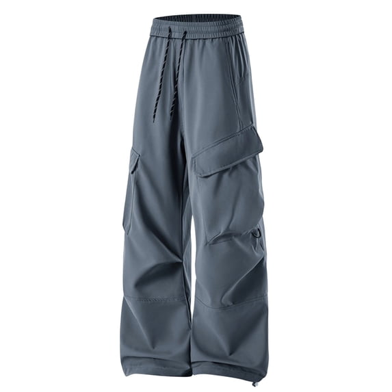 OSOLU Men's Pants Straight Wide Leg Solid Color with Povket Drawstring Daily Wear Holiday Chic Trousers