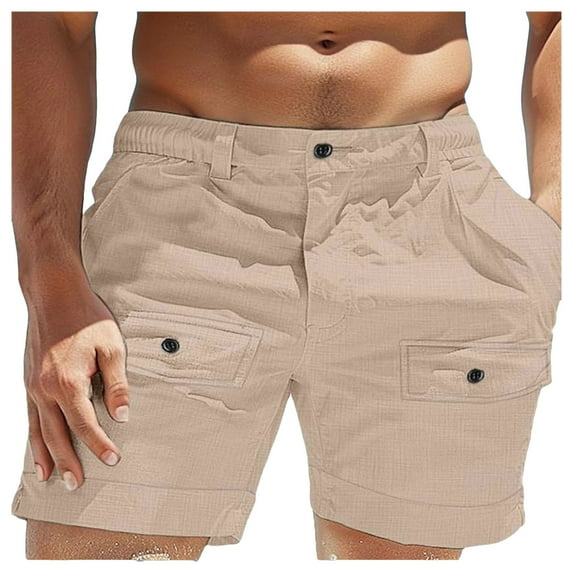 OSOLU Men's Solid Color Summer Beach Button Pocket Elastic Waist Breathable Shorts Fashionable Classic Leisure Active Athletic Casual Bottoms