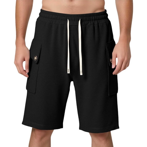 OSOLU Men's Summer Fashion Solid Color Buckle Cargo Shorts Loose Sports Sweatpants Knee Length Everyday Comfort Versatile Bottoms