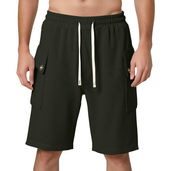 OSOLU Men's Summer Fashion Solid Color Buckle Cargo Shorts Loose Sports Sweatpants Knee Length Everyday Comfort Versatile Bottoms