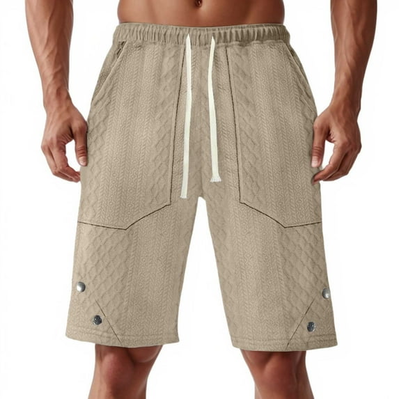 OSOLU Men's Summer Fashion Solid Color Jacquard Casual Shorts Breathable Slim Knee Length Fashionable Classic Leisure Active Athletic Casual Bottoms