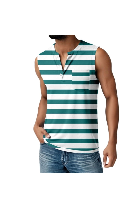 Men's Tank Tops Sleeveless Daily Wear Striped with Pockets Casual Summer Activities Loose Fit Comfortable Trendy Beach Vest
