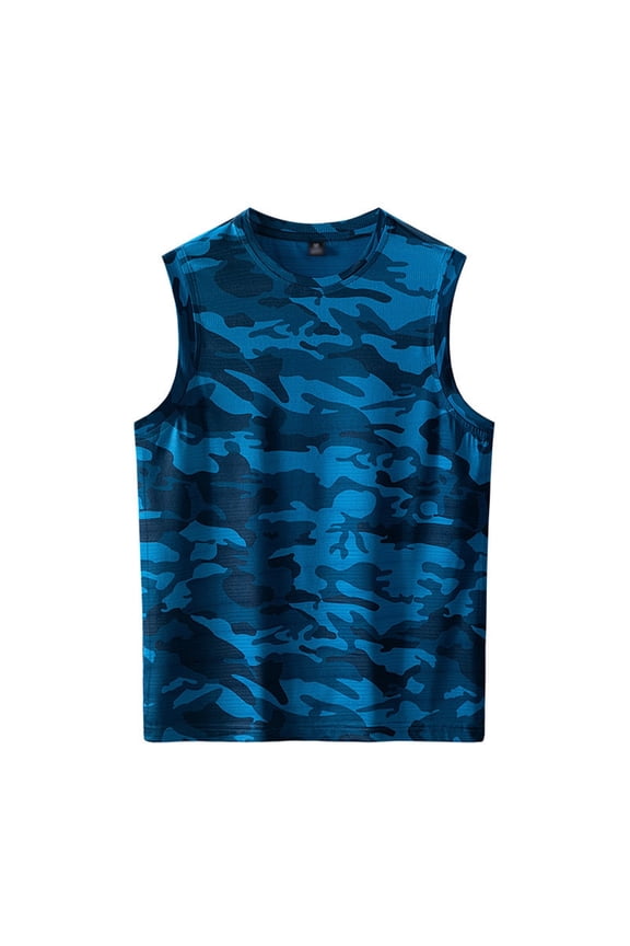 Men's Tank Tops Summer Mesh Sleeveless Camouflage Print Crew Neck Sport Base Tops Classic Seaside Vest