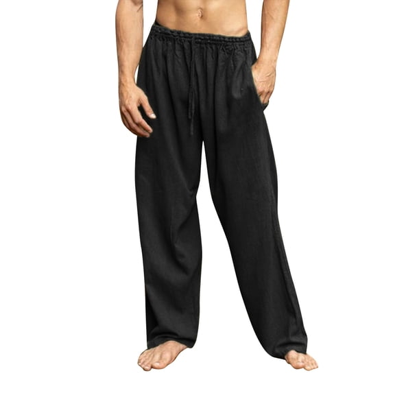 OSOLU Mens Spring Summer Casual Pants Solid Color Linen Sports Sweatpants Full Length Pants With Pockets Trousers Fashionable Classic Leisure Bottoms