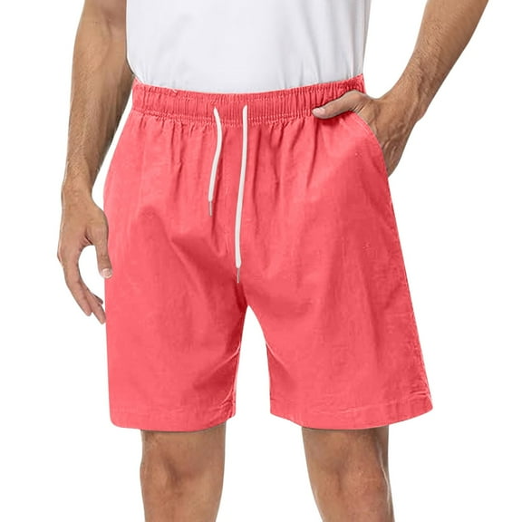 OSOLU Mens Summer Shorts Elastic Waist Drawstring Beach Shorts Solid Color Loose Shorts With Pockets Everyday Comfort Versatile Bottoms