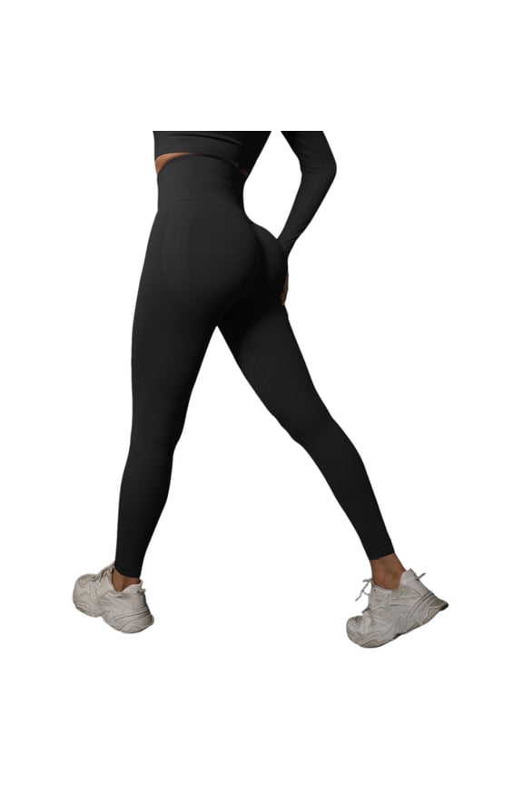 New Knitted Seamless Push Up Tight Yoga Pants For Women High Waist And Show Running And Fitness Pants Workout Stretchy Running Tummy Control Joggers Bottoms Black S