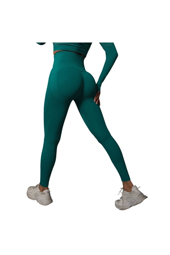 New Knitted Seamless Push Up Tight Yoga Pants For Women High Waist And Show Running And Fitness Pants Workout Stretchy Running Tummy Control Joggers Bottoms Dark Green S
