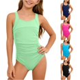 thumbnail image 1 of OSOLU One Piece Swimsuit Girls Athletic Swimwear Wide Straps Pleated Solid Color Full Coverage Bathing Suit For Kids Teens 6-16Y Comfy Beachwear, 1 of 4