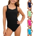 thumbnail image 1 of OSOLU One Piece Swimsuit Girls Athletic Swimwear Wide Straps Pleated Solid Color Full Coverage Bathing Suit For Kids Teens 6-16Y Soft Beachwear, 1 of 4