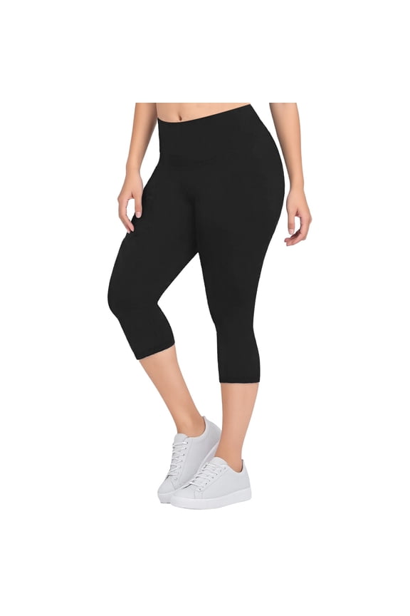 Plus Size Leggings For Women Capri Yoga Pants Lifting Shapewear Women's Clothing Workout Stretchy Running Tummy Control Joggers Bottoms Black XXL