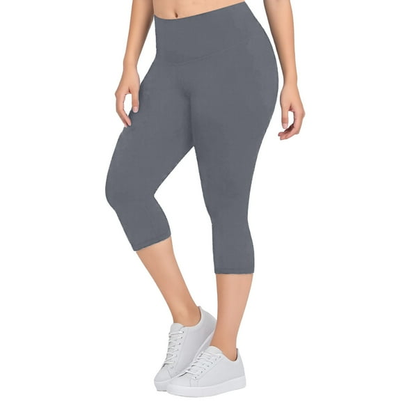 OSOLU Plus Size Leggings For Women Capri Yoga Pants Lifting Shapewear Women's Clothing Workout Stretchy Running Tummy Control Joggers Bottoms Grey XXXL