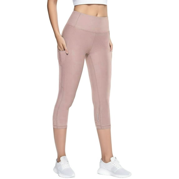 OSOLU Quick Drying Elastic Calf Length Tight Women's Reflective Pants Yoga Pants Workout Stretchy Running Tummy Control Joggers Bottoms Pink XS