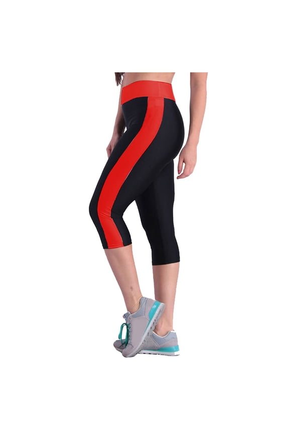Quick Drying Elastic Calf Length Tight Women's Reflective Pants Yoga Pants Workout Stretchy Running Tummy Control Joggers Bottoms Red M