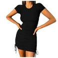 thumbnail image 1 of OSOLU Round Dress Short Women Neck Mini Drawstring Solid Color Dress Pleated Sleeve Color Women Dress Comfort Sundress Dresses For Women 2025 Elegant Classy, 1 of 8