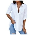 thumbnail image 1 of OSOLU Solid Color Autumn Leisure Long Sleeve V-neck Button Women Shirt Versatile Dailywear, 1 of 8