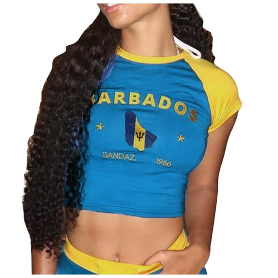 OSOLU Solid Color Baby Tees For Women Tops Brazil Crop Tops T-Shirt Tee Graphic Tees For Women Vintage 90s Streetwear Shirts Holiday Dailywear