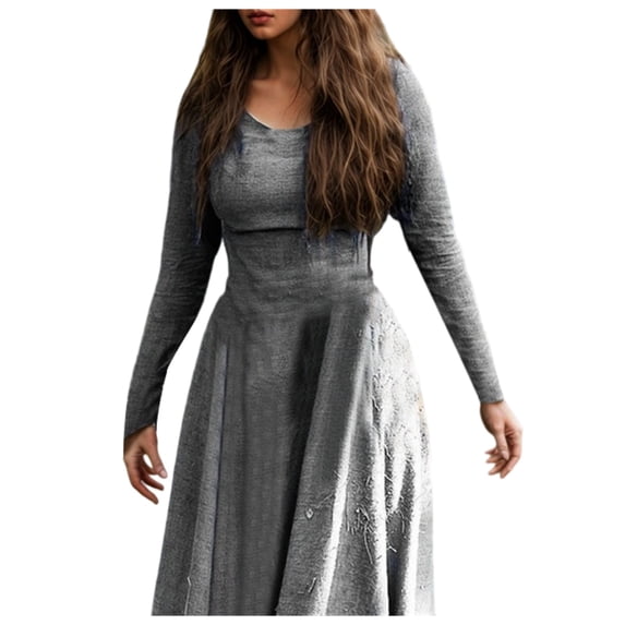 OSOLU Solid Color Casual Dresses For Women Elegant A-Line Long Sleeve Dress For Daily Wear Flattering Fit Versatile Style For Spring Fall Holiday Hawaiian Flowy Sundress