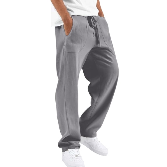 OSOLU Solid Color Casual Linen Hop Beach Pants For Men Trendy Comfortable Loose Fit Sports Sweatpants Pants Trousers Fashionable Classic Leisure Bottoms