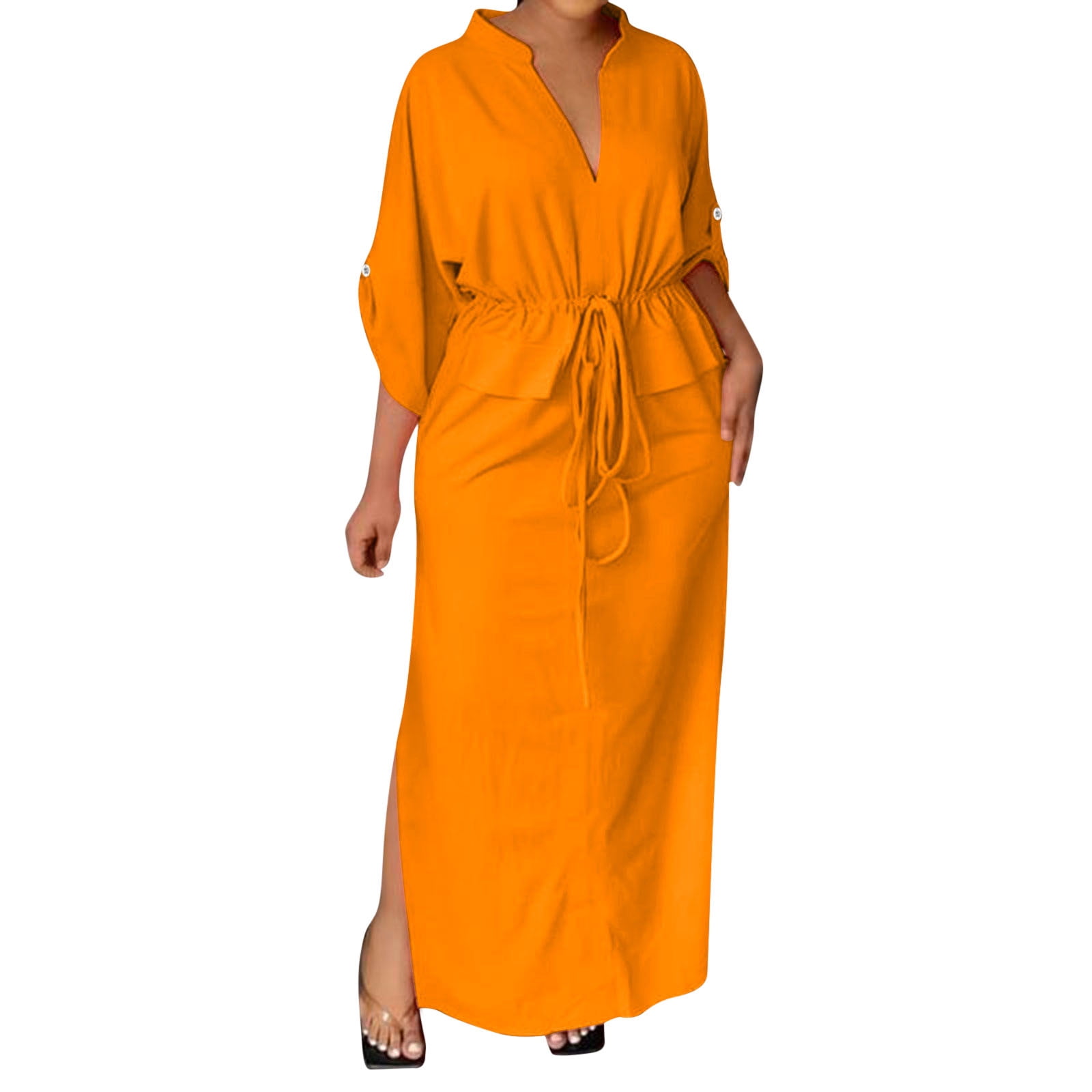 Women's Summer Casual Solid Color Diagonal Collar Tie Waist Knitted Sheath Dress