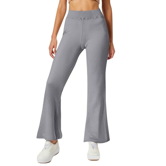 OSOLU Solid Color Casual Shopping High Waist Knit Flared Pants Slacks Women Trousers Everyday Comfort Versatile Active Athletic Casual Bottoms