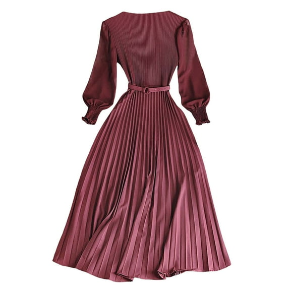OSOLU Solid Color Design: Pleated Skirt Pressed Pleats Waist Thin Temperament Light Mature Style Women Spring Elegant Dress Long Style Stylish Sundress Dresses For Women 2025 Elegant Classy