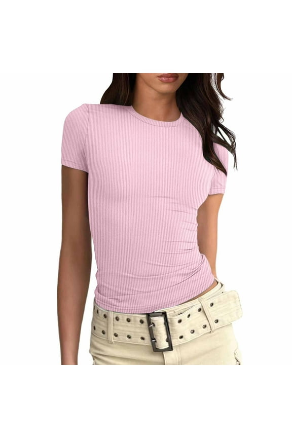 Solid Color Fashion Tops For Women Fitted Short Sleeve Basic Tee Slim Fit Shirts Relaxed Fit Dailywear