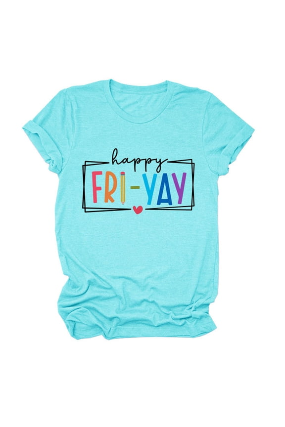 Solid Color Happy Yay Shirts For Women Short Sleeve Graphic Tees Casual Funny Teacher Gifts Novelty Tops Comfort Dailywear