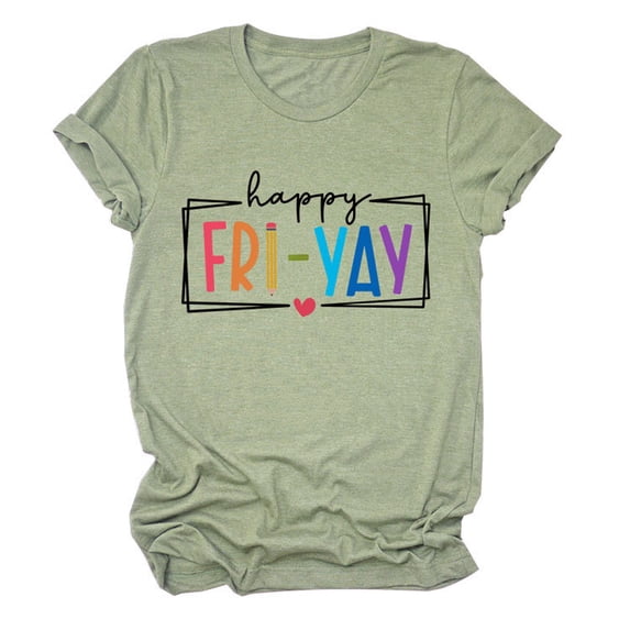 OSOLU Solid Color Happy Yay Shirts For Women Short Sleeve Graphic Tees Casual Funny Teacher Gifts Novelty Tops Relaxed Fit Dailywear