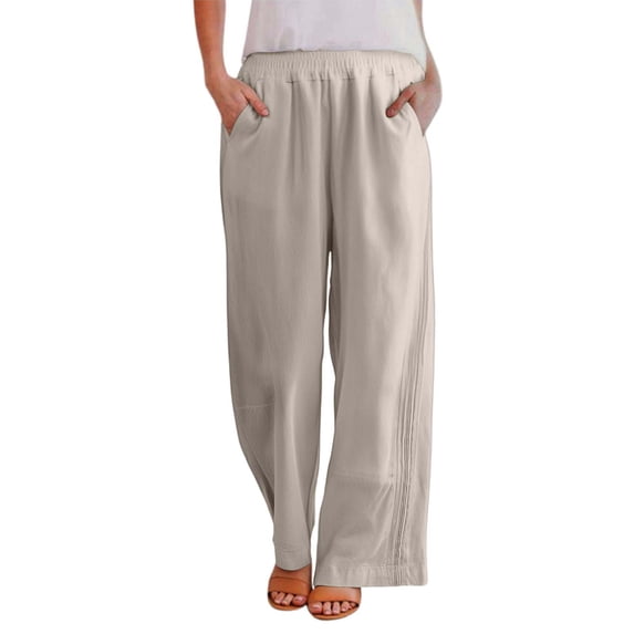 OSOLU Solid Color High Waist Women Loose Fit Linen Wide Leg Pants Summer Lightweight Straight Casual Trousers Everyday Comfort Versatile Bottoms