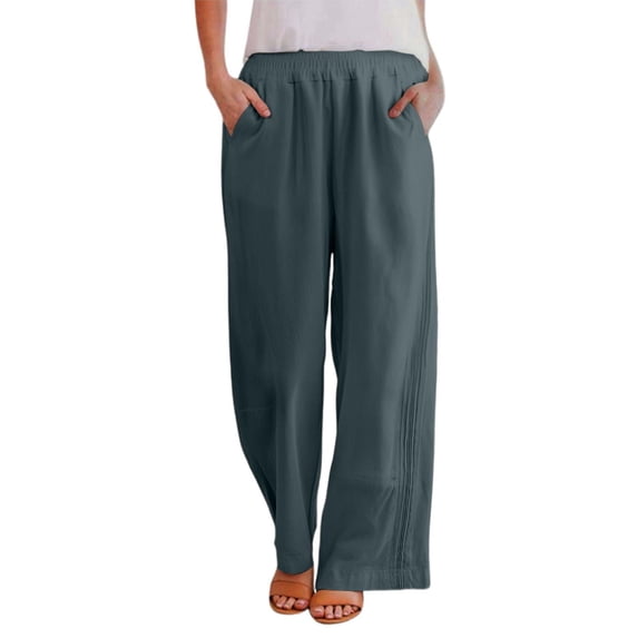 OSOLU Solid Color High Waist Women Loose Fit Linen Wide Leg Pants Summer Lightweight Straight Casual Trousers Everyday Comfort Versatile Bottoms