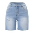 thumbnail image 1 of OSOLU Solid Color Jean Shorts For Women High Waisted Stretchy Casual Denim Shorts Ripped Hem Summer Trendy Jorts Daily Relaxed Fit Breathable Bottoms, 1 of 7