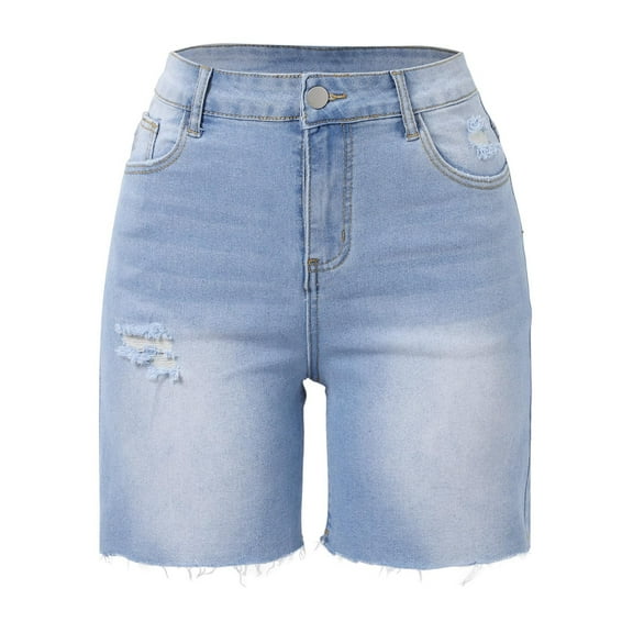 OSOLU Solid Color Jean Shorts For Women High Waisted Stretchy Casual Denim Shorts Ripped Hem Summer Trendy Jorts Daily Relaxed Fit Breathable Bottoms