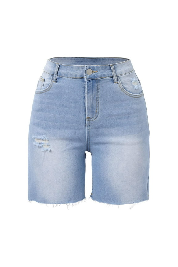 Solid Color Jean Shorts For Women High Waisted Stretchy Casual Denim Shorts Ripped Hem Summer Trendy Jorts Everyday Comfort Versatile Bottoms