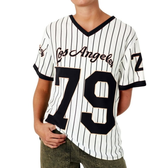 OSOLU Solid Color Ladies Casual Loose Fit Street Style Graphic V-Neck T-Shirt Short Sleeve Tshirts Tee With Sporty Stripes Leisure Women Tops Dressy Casual