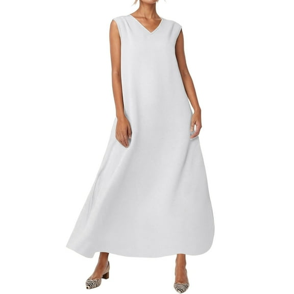 OSOLU Solid Color Ladies Summer New Sleeveless V-Neck Side Slit Jumpsuit Elegant Long Skirt Leisure Women Tops Dressy Casual