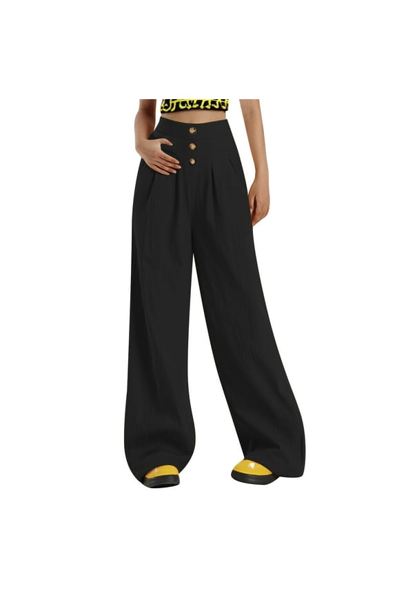 Solid Color Linen Wide Leg Culottes Women Pendants Loose Semi Elastic High Waisted Thin Wide Leg Pants Trousers Everyday Comfort Versatile Bottoms