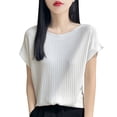 thumbnail image 1 of OSOLU Solid Color Loose Fit Ice Silk Knit T-Shirt Tshirts Tee For Women One Shoulder Design Short Sleeve Casual Tops Lightweight Basic Tee Boho Dailywear, 1 of 4