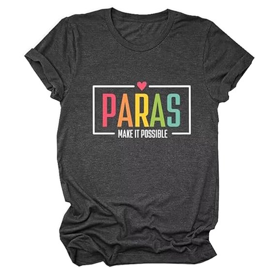 OSOLU Solid Color Make It Possible Shirt For Women Teacher Paraeducator T-Shirt Tshirts Tee Teacher Gift Short Sleeve Tee Soft Dailywear