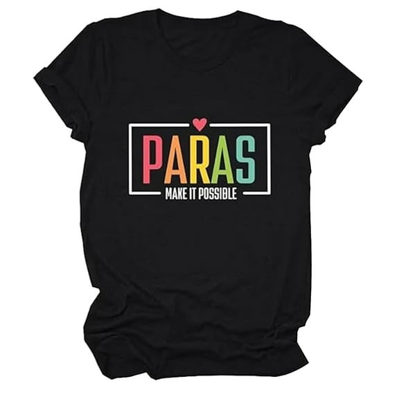 OSOLU Solid Color Make It Possible Shirt For Women Teacher Paraeducator T-Shirt Tshirts Tee Teacher Gift Short Sleeve Tee Stylish Dailywear