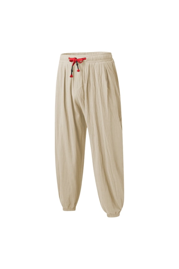 Solid Color Men Casual Pants Soild Loose Linen Mens Yoga Pants Beam Pants Wide Leg Pants Harem Pencil Pants Trousers Daily Relaxed Fit Breathable Bottoms