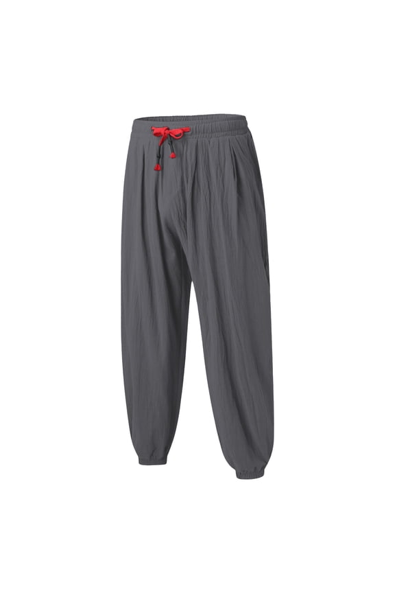 Solid Color Men Casual Pants Soild Loose Linen Mens Yoga Pants Beam Pants Wide Leg Pants Harem Pencil Pants Trousers Fashionable Classic Leisure Bottoms