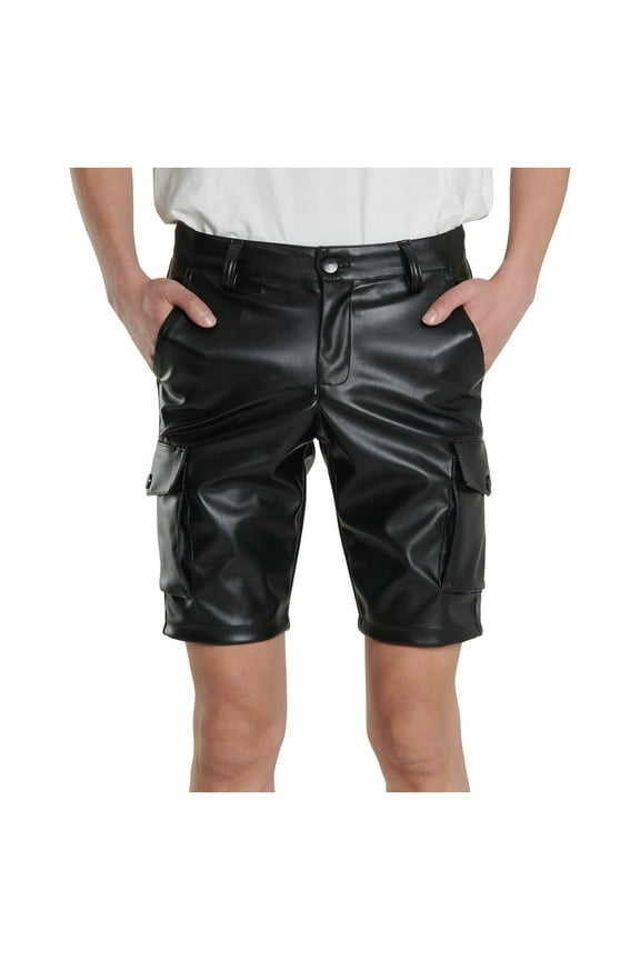 Solid Color Men Leather Shorts Lacquer Shorts Latex PU Underpants Leather Shorts Clubwear Lingerie Shiny Pants Training Gym Dance Shorts Trousers Everyday Comfort Versatile Bottoms