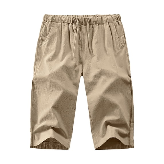 OSOLU Solid Color Men Linen Capri Pants Baggy Harem Pants Drawstring Yoga Beach Pants Trousers Fashionable Classic Leisure Bottoms