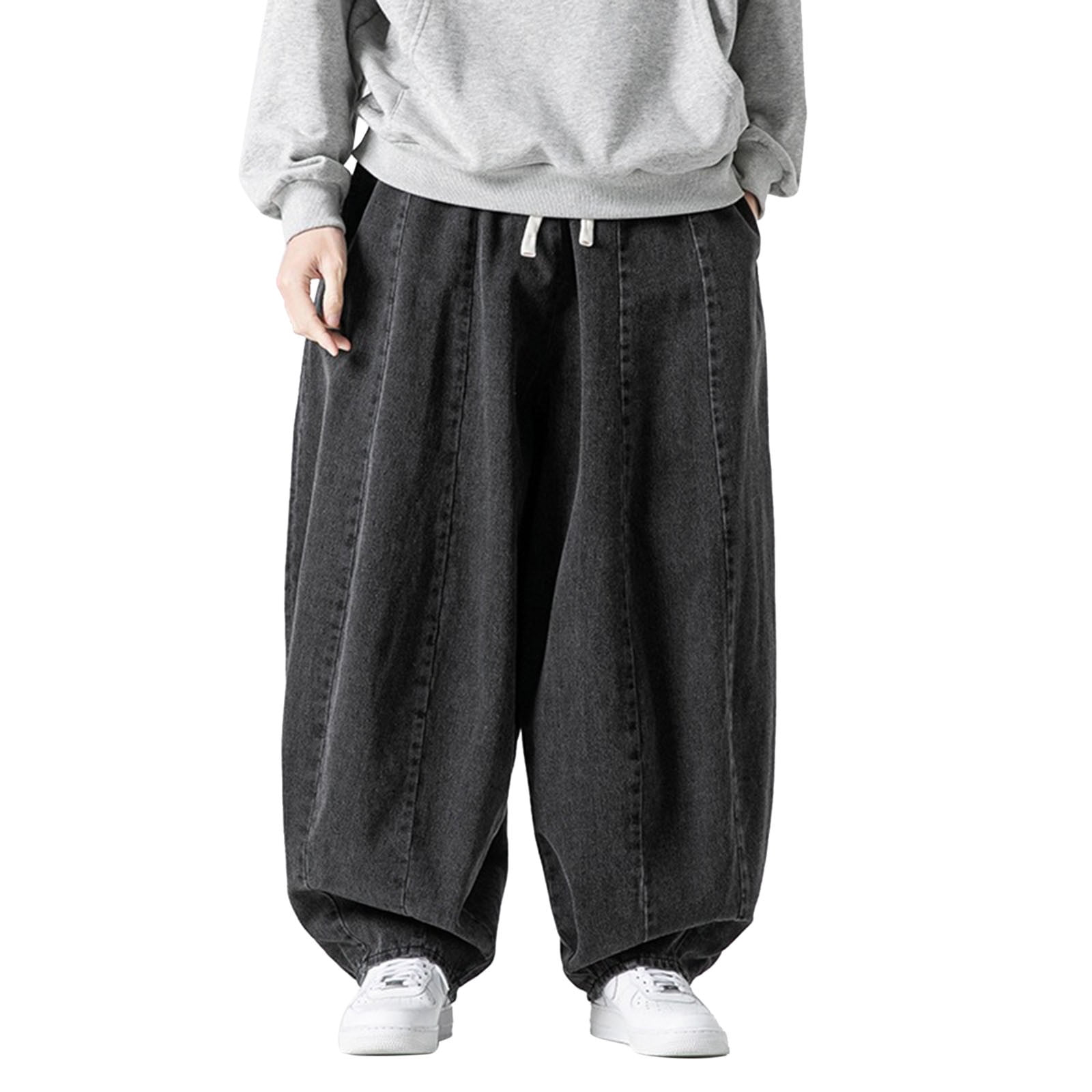 OSOLU Solid Color Men Plus Size Retro Loose Haren Straight Leg Pants ...
