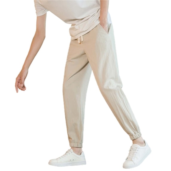 OSOLU Solid Color Men'S Loose Straight Cotton Bloomers Summer Casual Pants Men'S Breathable Pants Trousers Daily Relaxed Fit Breathable Bottoms