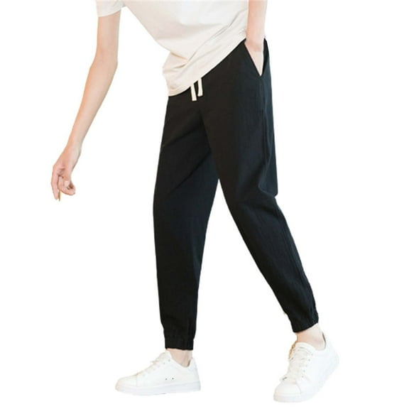 OSOLU Solid Color Men'S Loose Straight Cotton Bloomers Summer Casual Pants Men'S Breathable Pants Trousers Everyday Comfort Versatile Bottoms