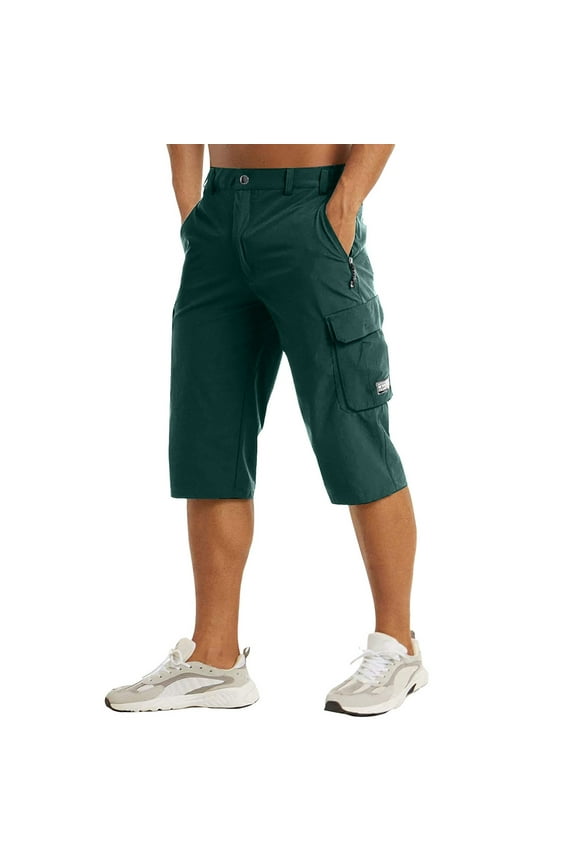 Solid Color Men's Below The Knee Lightweight Walking Calf Length Belt Pocket Cargo Exercise Fishing Fashionable Classic Leisure Bottoms