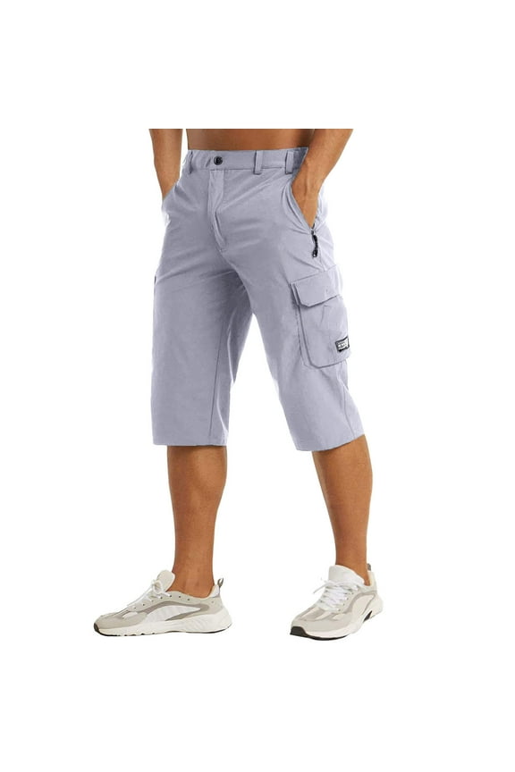 Solid Color Men's Below The Knee Lightweight Walking Calf Length Belt Pocket Cargo Exercise Fishing Fashionable Classic Leisure Bottoms