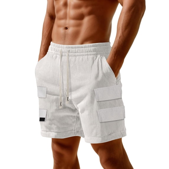 OSOLU Solid Color Men's Cozy Corduroy Shorts Comfortable Elastic Summer Daily Wear Lightweight Breathable Loose Fit Fashion Trendy Outfit Everyday Comfort Versatile Bottoms